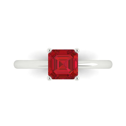 1 cttw Simulated Ruby Solitaire  Engagement Ring - Solid Gold (Asscher Cut,6mm)