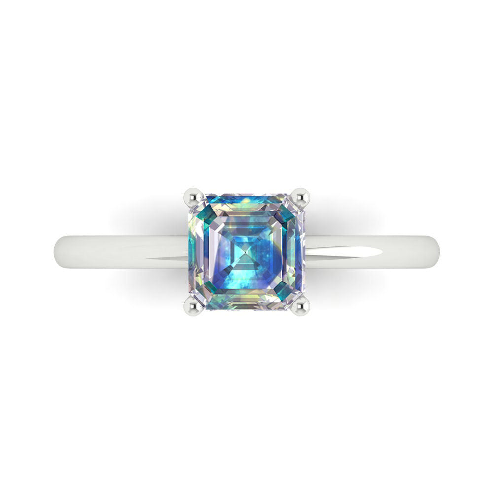 1 cttw Blue Moissanite Solitaire  Engagement Ring - Solid Gold (Asscher Cut,6mm)
