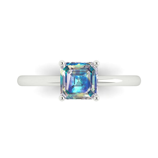 1 cttw Blue Moissanite Solitaire  Engagement Ring - Solid White Gold (VVS1, Asscher Cut,6mm)