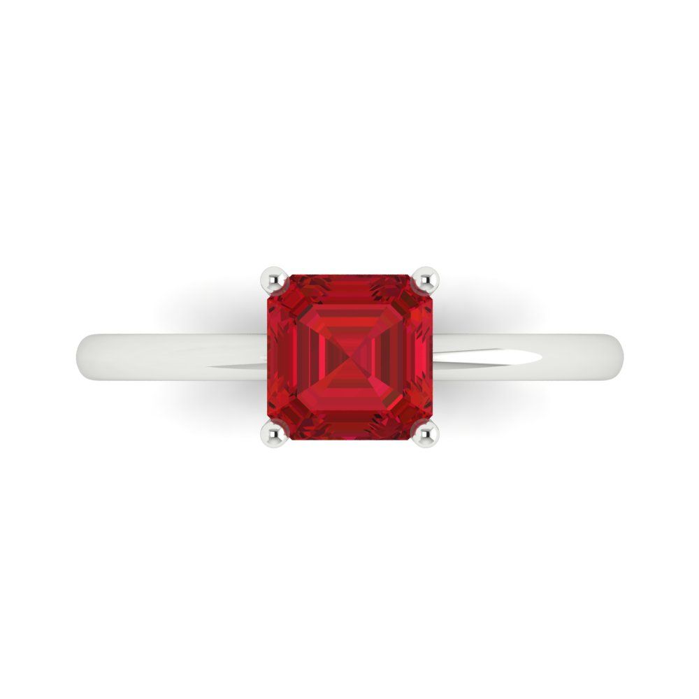 1 cttw Simulated Pink Tourmaline Solitaire  Engagement Ring - Solid White Gold (VVS1, Asscher Cut,6mm)
