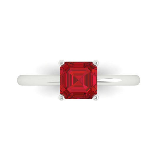 1 cttw Simulated Pink Tourmaline Solitaire  Engagement Ring - Solid White Gold (VVS1, Asscher Cut,6mm)
