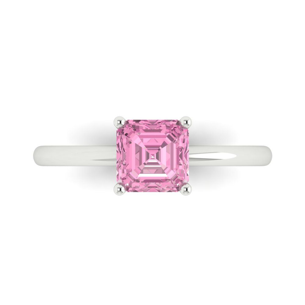 1 cttw Zirconia Simulated Pink Diamond Solitaire  Engagement Ring - Solid Gold (VVS1, Asscher Cut,6mm)