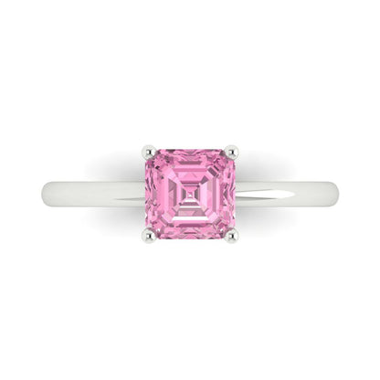 1 cttw Zirconia Simulated Pink Diamond Solitaire  Engagement Ring - Solid Gold (VVS1, Asscher Cut,6mm)