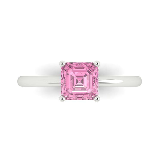 1 cttw Zirconia Simulated Pink Diamond Solitaire  Engagement Ring - Solid White Gold (VVS1, Asscher Cut,6mm)