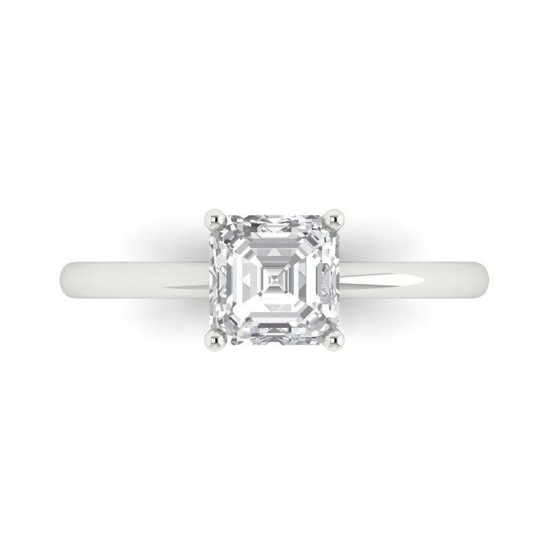 1.0 ct Brilliant Asscher Cut Natural Diamond Stone Clarity SI1-2 Color G-H White Gold Solitaire Ring