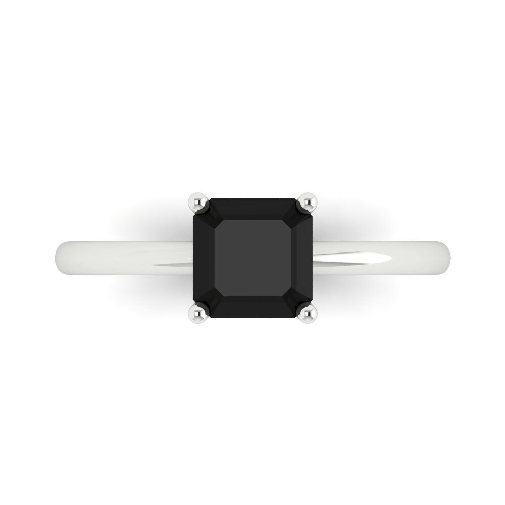 1 cttw Natural Onyx Solitaire  Engagement Ring - Solid White Gold (VVS1, Asscher Cut,6mm)