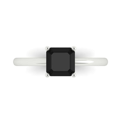 1 cttw Natural Onyx Solitaire  Engagement Ring - Solid White Gold (VVS1, Asscher Cut,6mm)