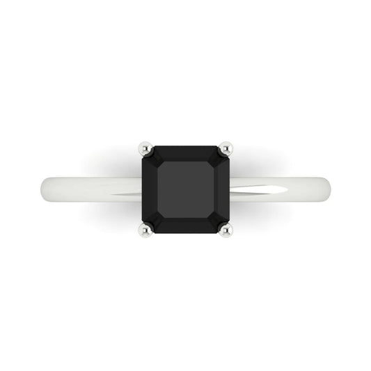 1 cttw Natural Onyx Solitaire  Engagement Ring - Solid White Gold (VVS1, Asscher Cut,6mm)