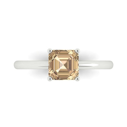 1 cttw Yellow Moissanite Solitaire  Engagement Ring - Solid Gold (Asscher Cut,6mm)