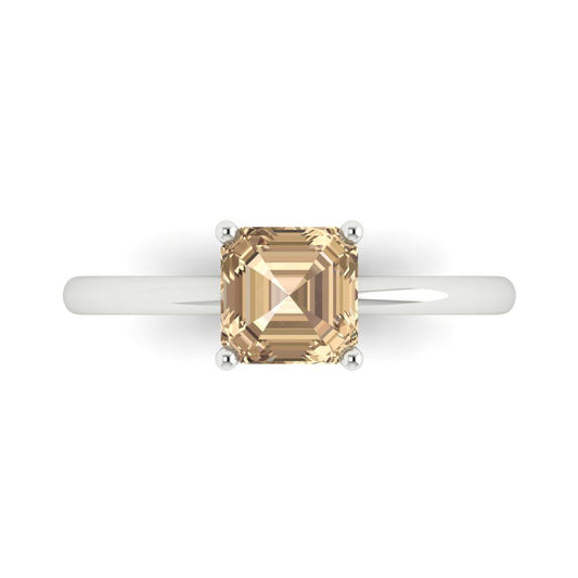 1 cttw Yellow Moissanite Solitaire  Engagement Ring - Solid White Gold (VVS1, Asscher Cut,6mm)