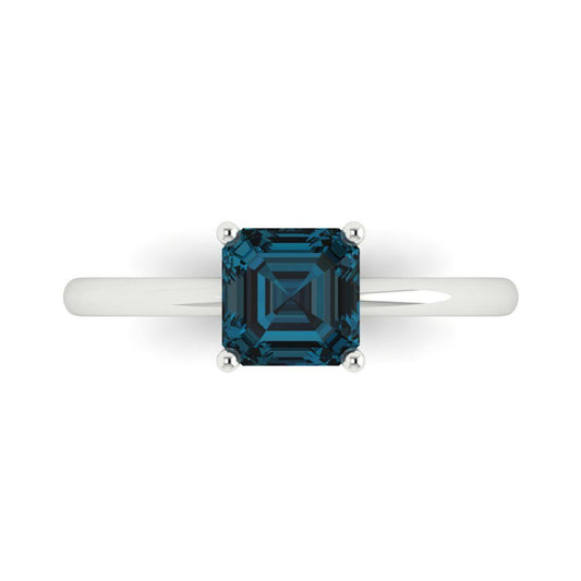 1 cttw Natural London Blue Topaz Solitaire  Engagement Ring - Solid White Gold (VVS1, Asscher Cut,6mm)