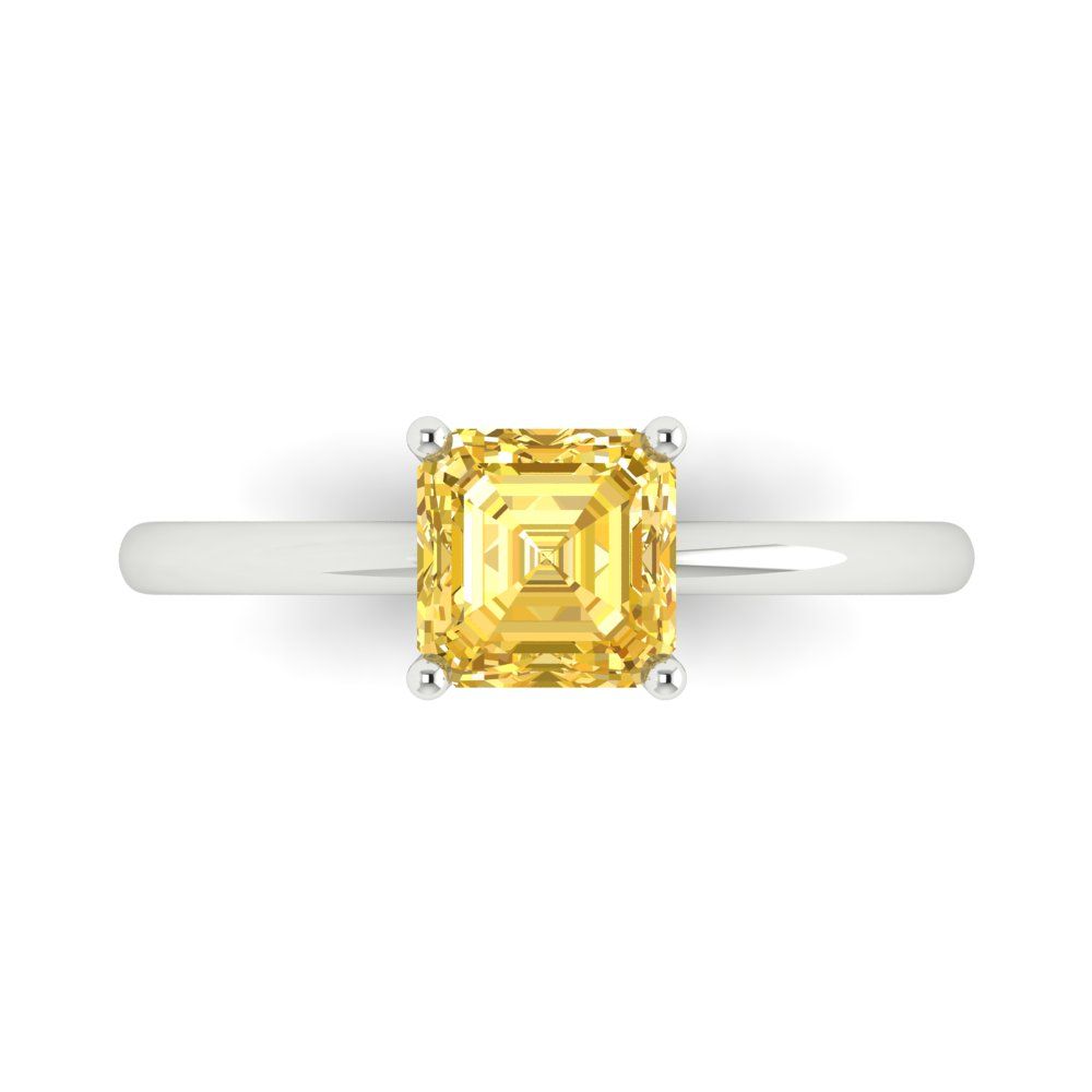 1 cttw Zirconia Simulated Yellow Diamond Solitaire  Engagement Ring - Solid Gold (VVS1, Asscher Cut,6mm)