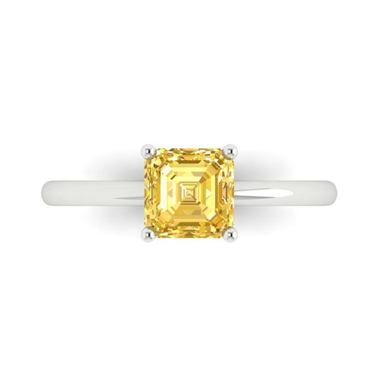1 cttw Zirconia Simulated Yellow Diamond Solitaire  Engagement Ring - Solid White Gold (VVS1, Asscher Cut,6mm)