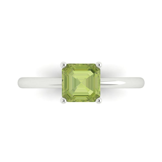 1 cttw Natural Peridot Solitaire  Engagement Ring - Solid White Gold (VVS1, Asscher Cut,6mm)