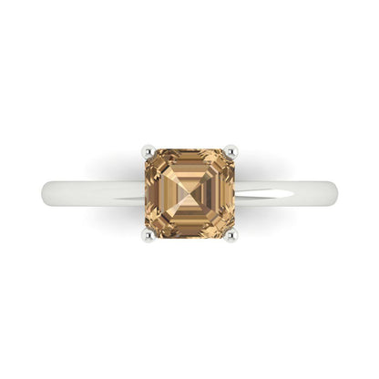 1 cttw Zirconia Simulated Champagne Diamond Solitaire  Engagement Ring - Solid Gold (VVS1, Asscher Cut,6mm)
