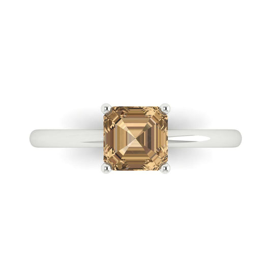 1 cttw Zirconia Simulated Champagne Diamond Solitaire  Engagement Ring - Solid White Gold (VVS1, Asscher Cut,6mm)