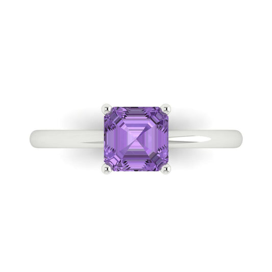 1 cttw Simulated Alexandrite Solitaire  Engagement Ring - Solid White Gold (VVS1, Asscher Cut,6mm)