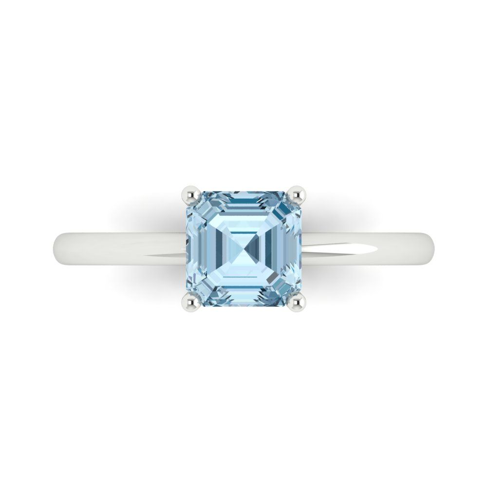 1 cttw Zirconia Simulated Blue Diamond Solitaire  Engagement Ring - Solid White Gold (VVS1, Asscher Cut,6mm)