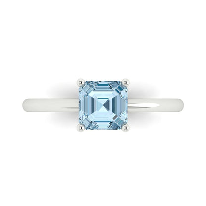 1 cttw Zirconia Simulated Blue Diamond Solitaire  Engagement Ring - Solid White Gold (VVS1, Asscher Cut,6mm)