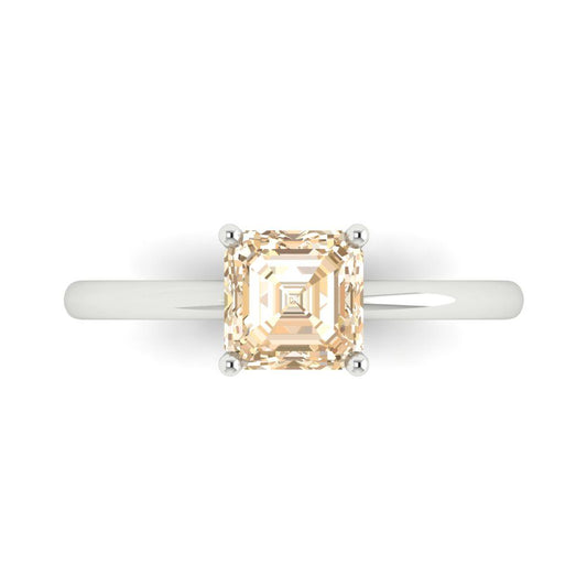 1 cttw Natural Morganite Solitaire  Engagement Ring - Solid White Gold (VVS1, Asscher Cut,6mm)