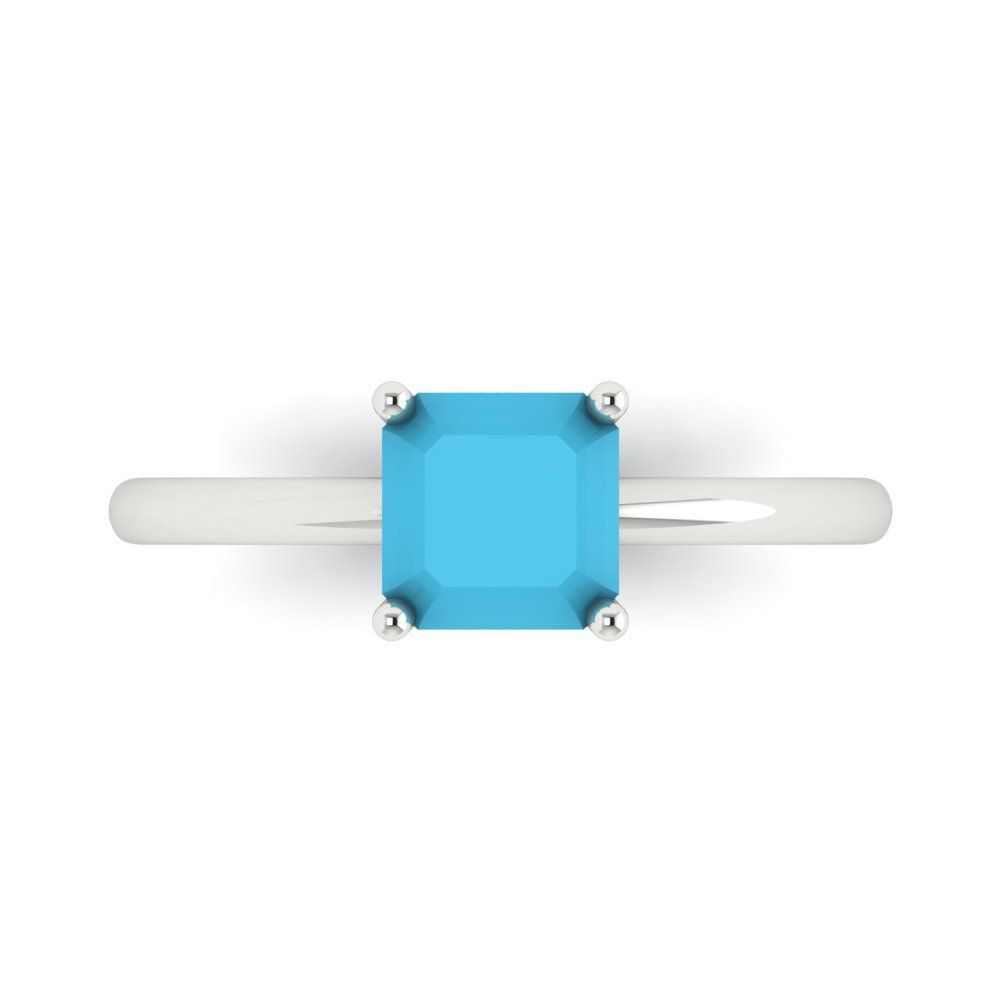 1 cttw Simulated Turquoise Solitaire  Engagement Ring - Solid Gold (Asscher Cut,6mm)