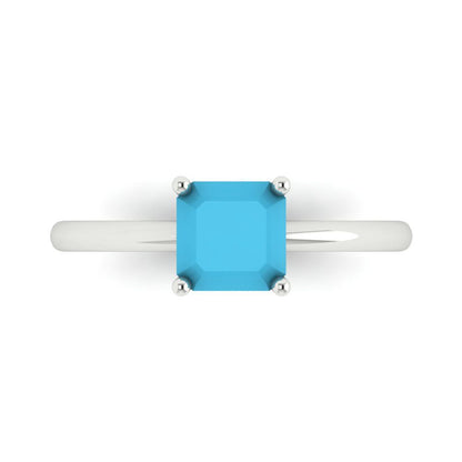 1 cttw Simulated Turquoise Solitaire  Engagement Ring - Solid Gold (Asscher Cut,6mm)