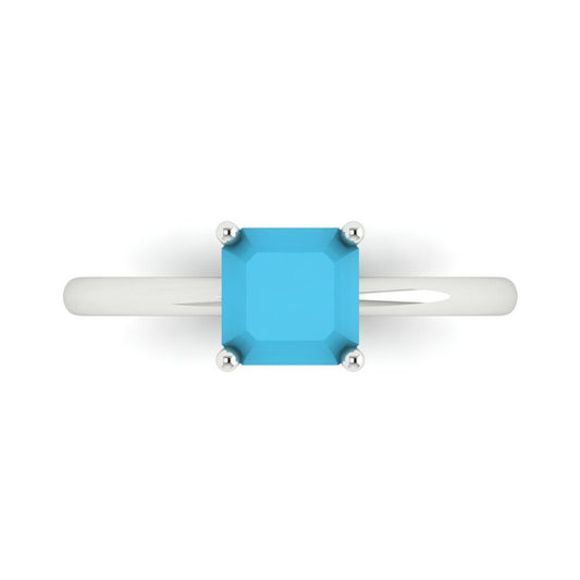 1 cttw Simulated Turquoise Solitaire  Engagement Ring - Solid White Gold (VVS1, Asscher Cut,6mm)