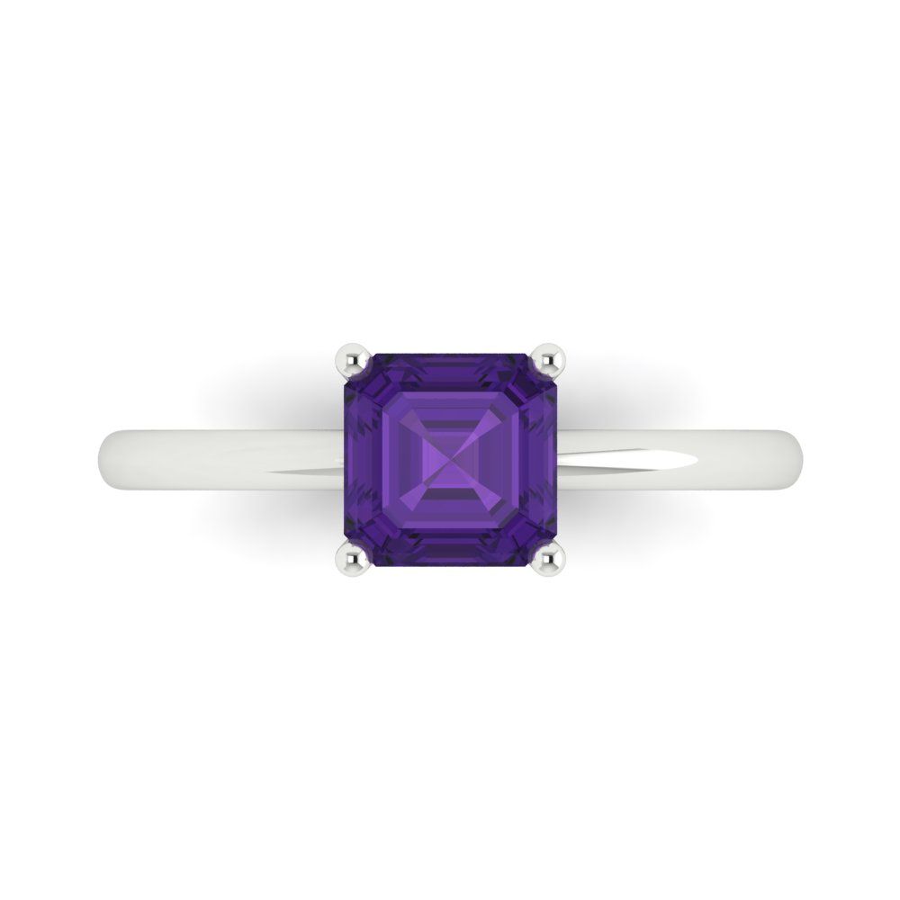 1 cttw Natural Amethyst Solitaire  Engagement Ring - Solid White Gold (VVS1, Asscher Cut,6mm)