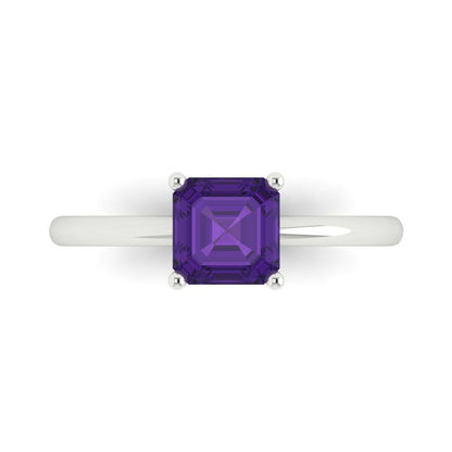 1 cttw Natural Amethyst Solitaire  Engagement Ring - Solid White Gold (VVS1, Asscher Cut,6mm)