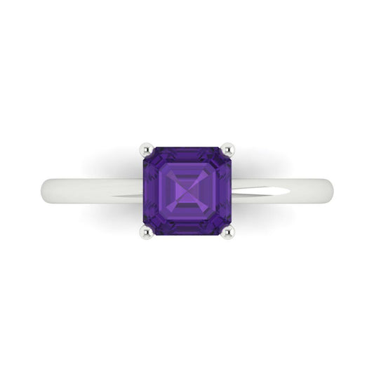 1 cttw Natural Amethyst Solitaire  Engagement Ring - Solid White Gold (VVS1, Asscher Cut,6mm)