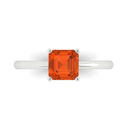 1 cttw Zirconia Simulated Red Diamond Solitaire  Engagement Ring - Solid White Gold (VVS1, Asscher Cut,6mm)