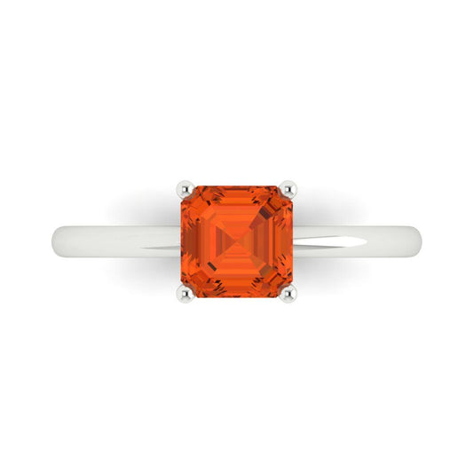 1 cttw Zirconia Simulated Red Diamond Solitaire  Engagement Ring - Solid White Gold (VVS1, Asscher Cut,6mm)