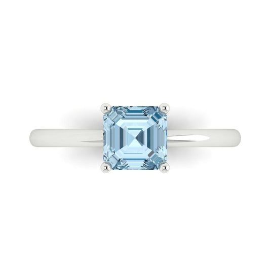 1 cttw Natural Sky Blue Topaz Solitaire  Engagement Ring - Solid White Gold (VVS1, Asscher Cut,6mm)