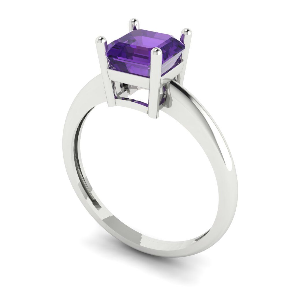 1 cttw Natural Amethyst Solitaire  Engagement Ring - Solid White Gold (VVS1, Asscher Cut,6mm)