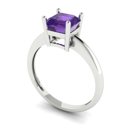 1 cttw Natural Amethyst Solitaire  Engagement Ring - Solid White Gold (VVS1, Asscher Cut,6mm)