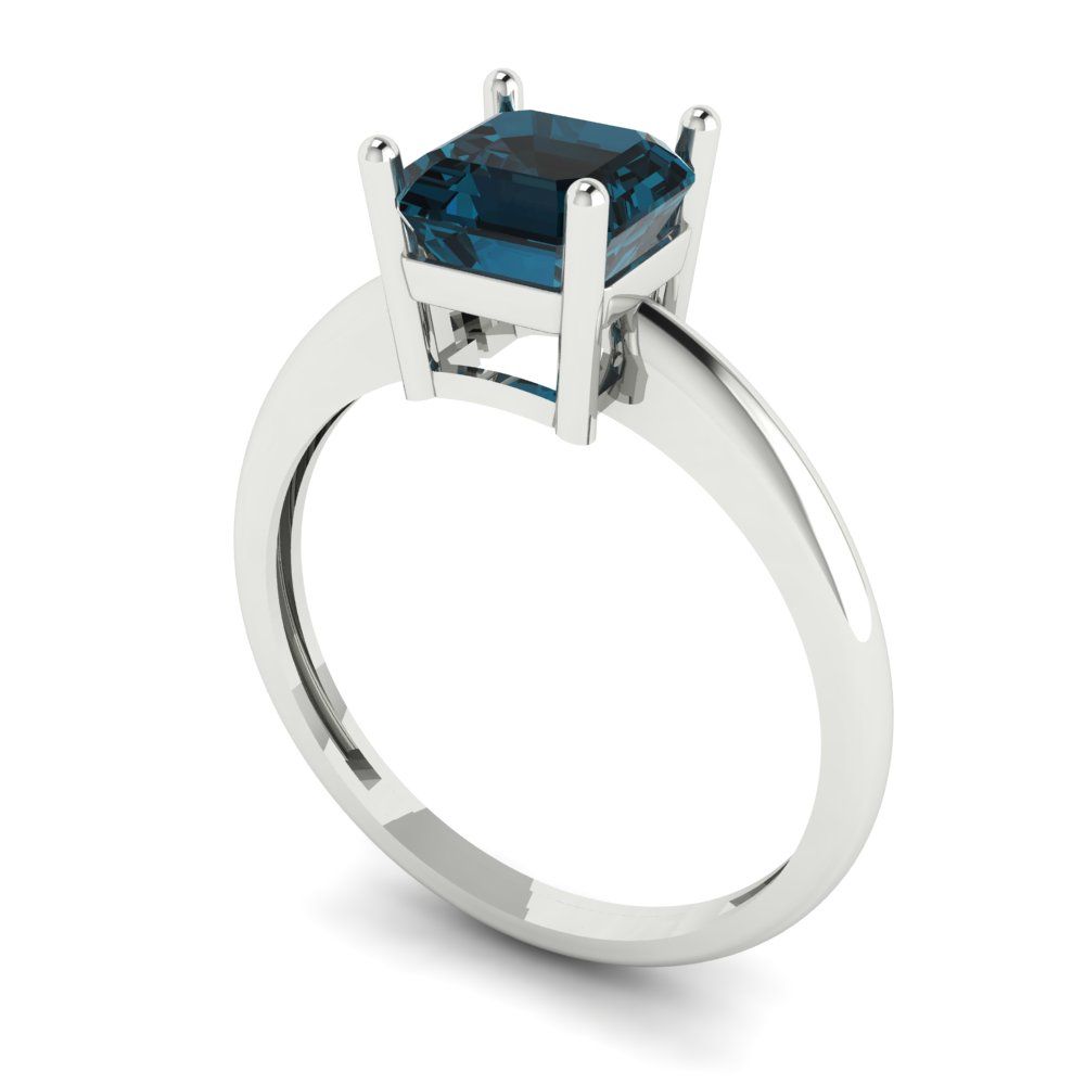 1 cttw Natural London Blue Topaz Solitaire  Engagement Ring - Solid Gold (Asscher Cut,6mm)