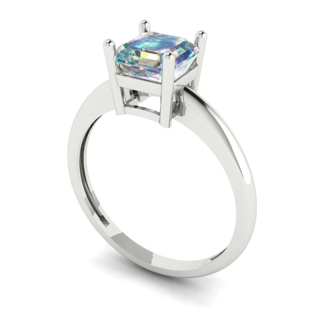1 cttw Blue Moissanite Solitaire  Engagement Ring - Solid Gold (Asscher Cut,6mm)