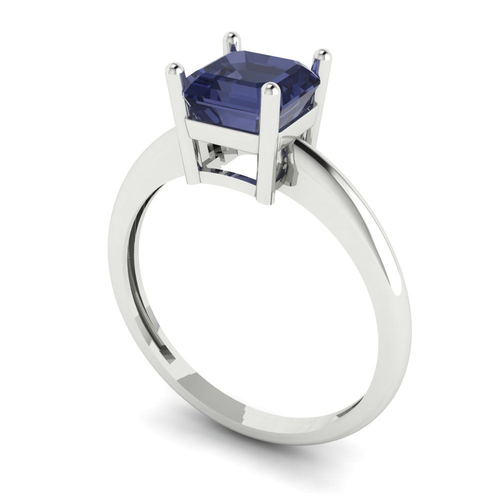 1 cttw Simulated Blue Sapphire Solitaire  Engagement Ring - Solid Gold (Asscher Cut,6mm)