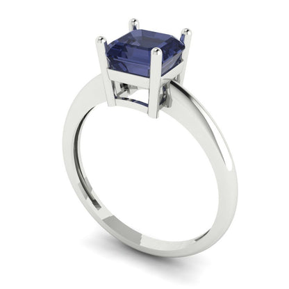 1 cttw Simulated Blue Sapphire Solitaire  Engagement Ring - Solid Gold (Asscher Cut,6mm)