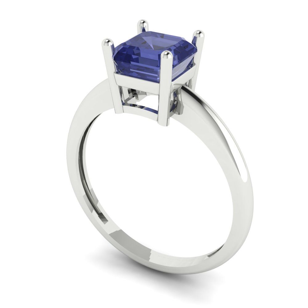 1 cttw Simulated Tanzanite Solitaire  Engagement Ring - Solid Gold (Asscher Cut,6mm)