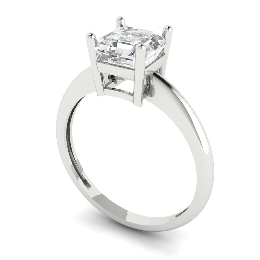 1 cttw Moissanite Solitaire  Engagement Ring - Solid White Gold (VVS1, Asscher Cut,6mm)