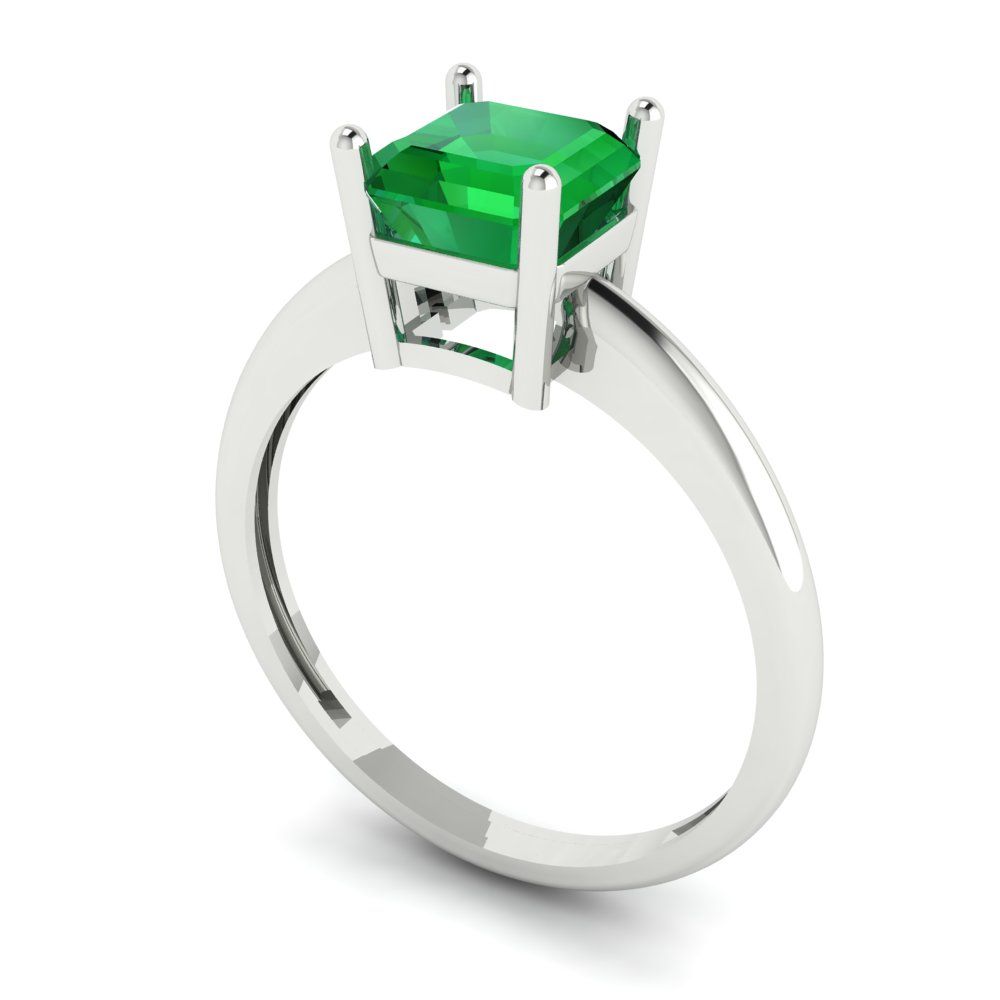 1 cttw Simulated Emerald Solitaire  Engagement Ring - Solid Gold (Asscher Cut,6mm)