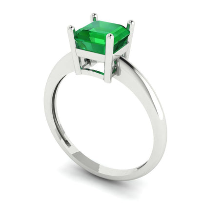 1 cttw Simulated Emerald Solitaire  Engagement Ring - Solid Gold (Asscher Cut,6mm)