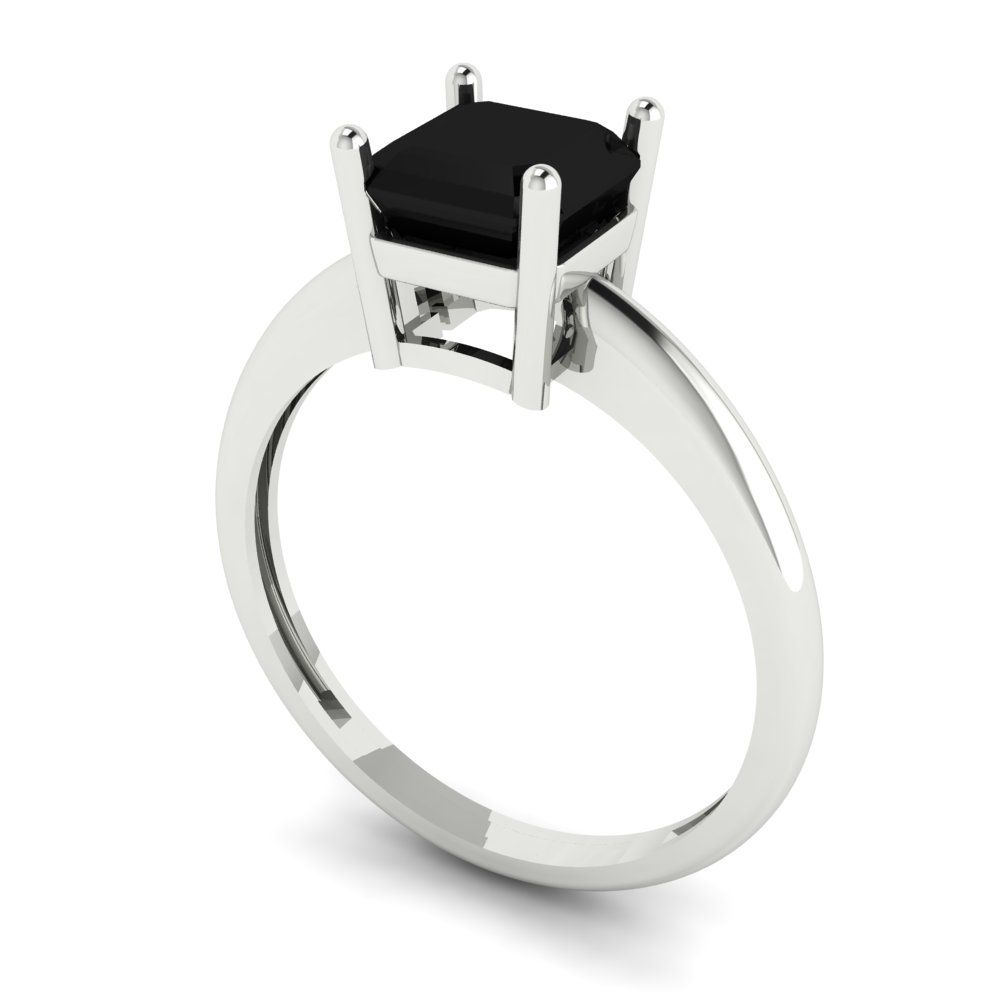 1 cttw Natural Onyx Solitaire  Engagement Ring - Solid White Gold (VVS1, Asscher Cut,6mm)