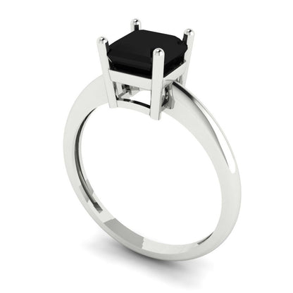 1 cttw Natural Onyx Solitaire  Engagement Ring - Solid White Gold (VVS1, Asscher Cut,6mm)