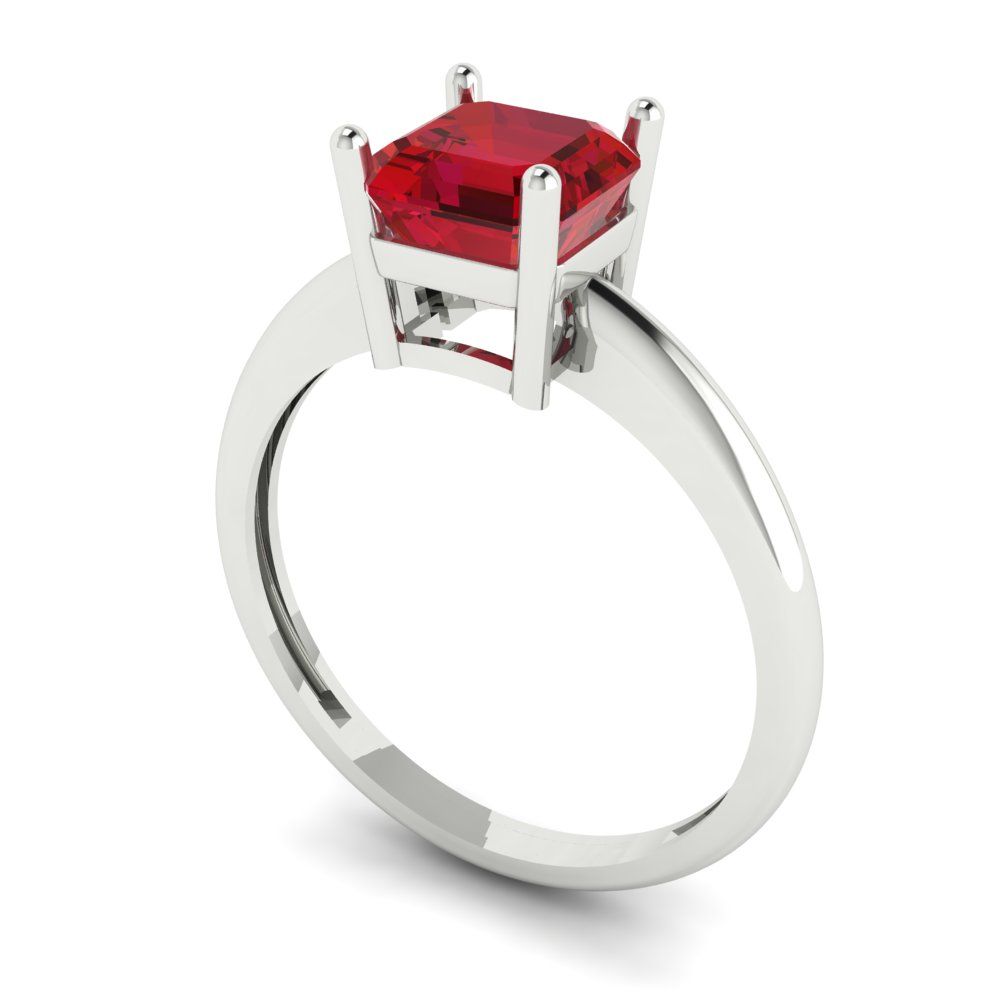 1 cttw Simulated Ruby Solitaire  Engagement Ring - Solid Gold (Asscher Cut,6mm)