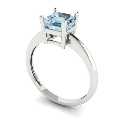 1 cttw Zirconia Simulated Blue Diamond Solitaire  Engagement Ring - Solid White Gold (VVS1, Asscher Cut,6mm)