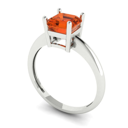 1 cttw Zirconia Simulated Red Diamond Solitaire  Engagement Ring - Solid White Gold (VVS1, Asscher Cut,6mm)