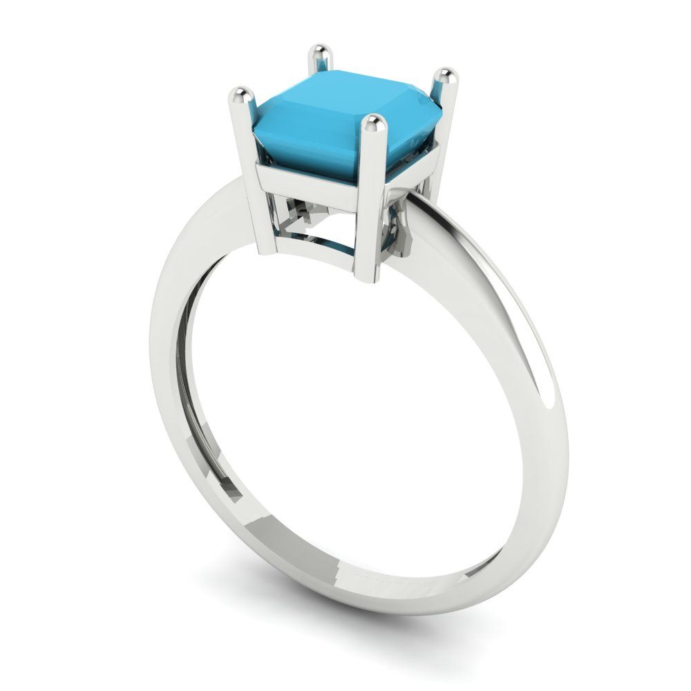 1 cttw Simulated Turquoise Solitaire  Engagement Ring - Solid Gold (Asscher Cut,6mm)