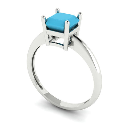 1 cttw Simulated Turquoise Solitaire  Engagement Ring - Solid Gold (Asscher Cut,6mm)
